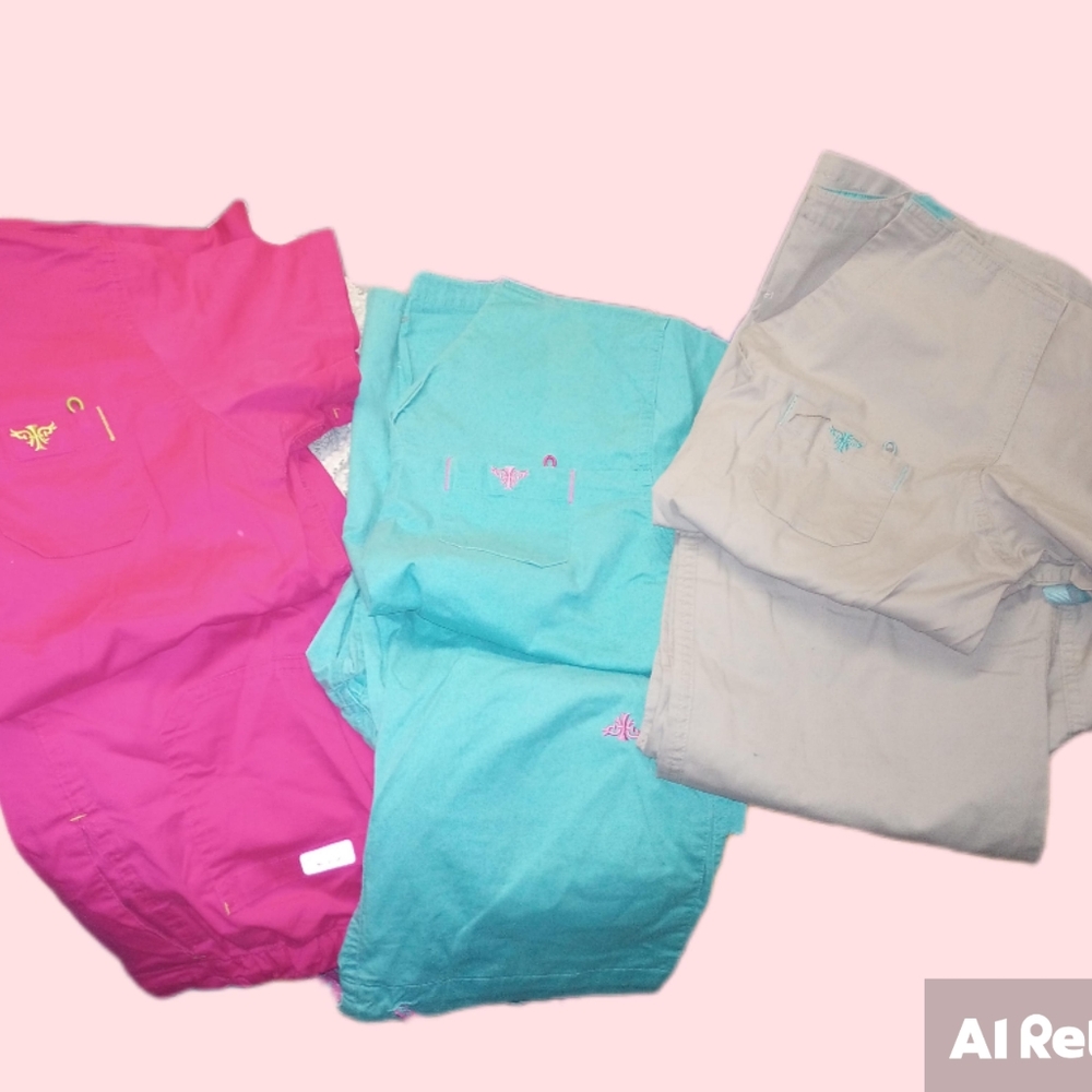 Med Couture pant scrubs and 3 scrub tops size small